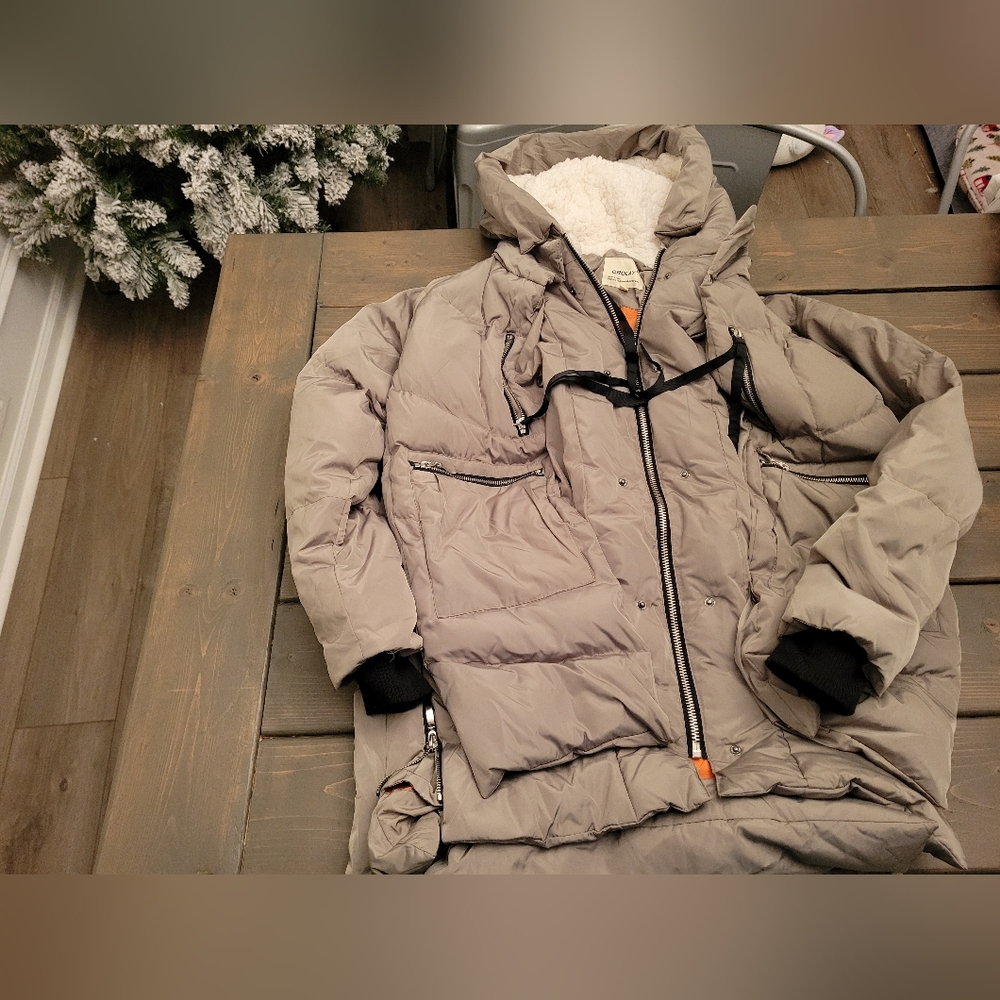 OROLAY Insulated Taupe Hooded Puffer Coat size MEDIUM